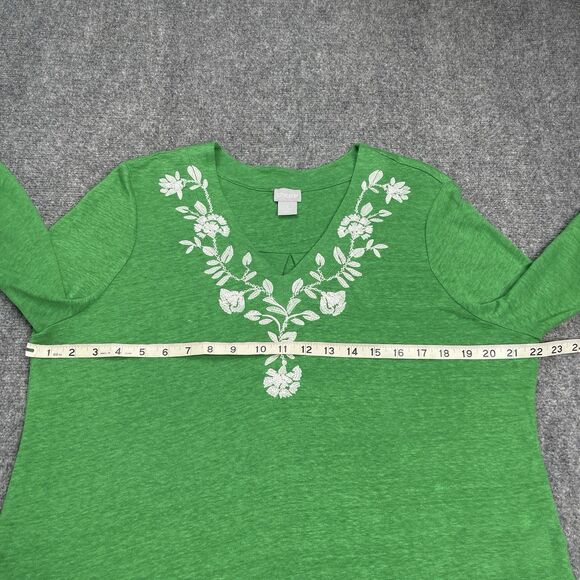 Chicos Tunic Top Womens Large 100% Linen Embroidered Sequined 3/4 Sleeve Green - Picture 7 of 11